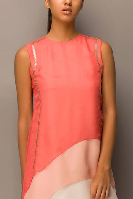 Buy Ampm Peach Layered Short Dress Online at Aza Fashions Buy_Ampm_Peach Layered Short Dress_Online_at_Aza_Fashions