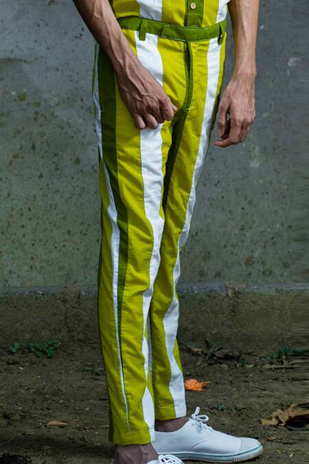 Shop_Runit Gupta_Green 100% Cotton Striped Pant Set_Online_at_Aza_Fashions