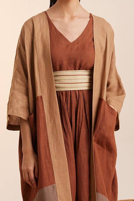 Cord_Brown Freya Linen Cape_Online_at_Aza_Fashions