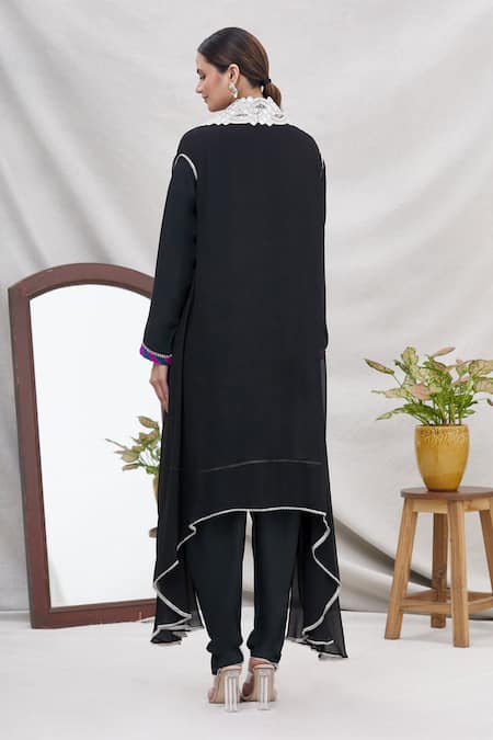 Ekta Singh Dhoti Pant Set With Asymmetric Floral Hem Cape 