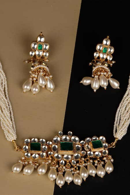 Buy Namasya Gold Plated Pearls, Stones, Beads Floral Pendant Choker Set Online at Aza Fashions Buy_Namasya_Gold Plated Pearls, Stones, Beads Floral Pendant Choker Set _Online_at_Aza_Fashions