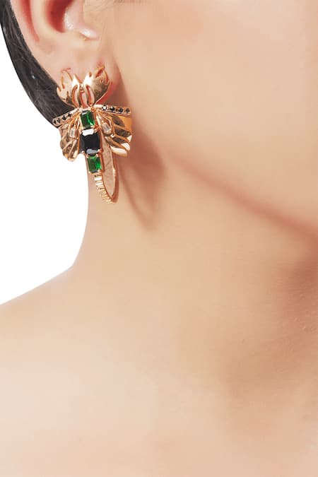 Outhouse Gold Plated Crystals Sylphina Hoop Earrings 