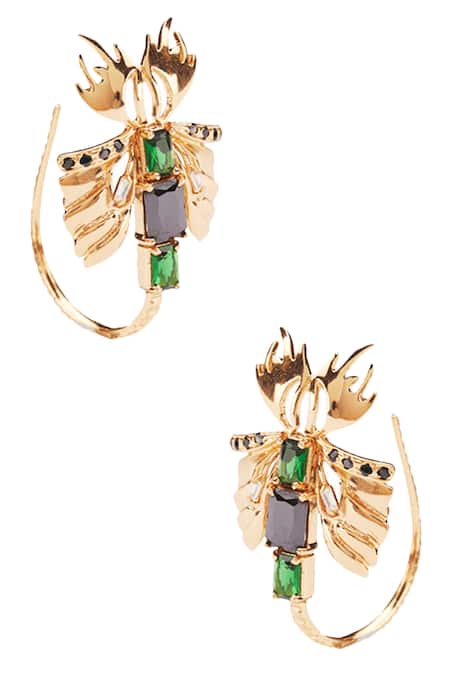 Shop Outhouse Gold Plated Crystals Sylphina Hoop Earrings at Aza Fashions Shop_Outhouse_Gold Plated Crystals Sylphina Hoop Earrings _at_Aza_Fashions