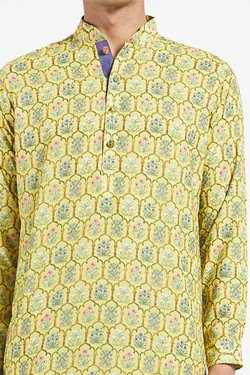 Rabani & Rakha_Yellow Kurta Crepe Pant Cotton Silk Printed Set _at_Aza_Fashions