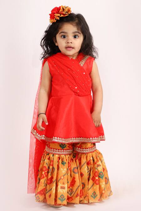 Buy Lil Angels Red Net, Silk, Cotton Sequins, Lace Draped Kurta And Sharara Online at Aza Fashions Buy_Lil Angels_Red Net, Silk, Cotton Sequins, Lace Draped Kurta And Sharara _Online_at_Aza_Fashions
