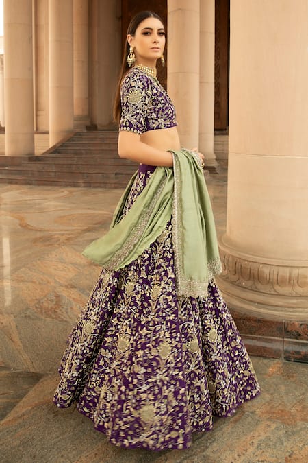 Jayanti Reddy_Purple Silk Embroidered Lehenga Set _Online_at_Aza_Fashions