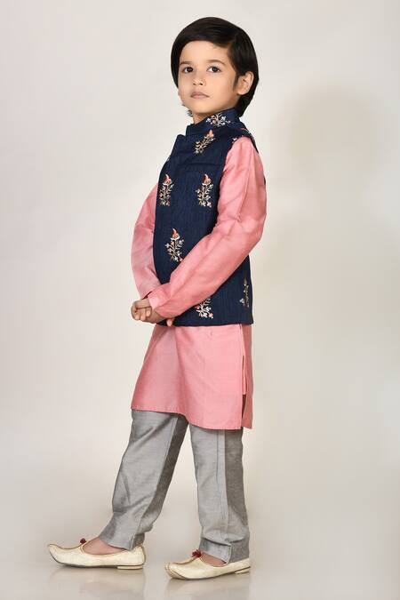 Buy Petite Pomme Blue Handloom Cotton, Silk Embroidery Kurta Set Online at Aza Fashions Buy_Petite Pomme_Blue Handloom Cotton, Silk Embroidery Kurta Set _Online_at_Aza_Fashions