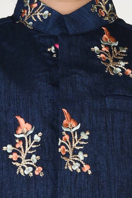 Petite Pomme Blue Handloom Cotton, Silk Embroidery Kurta Set at Aza Fashions Petite Pomme_Blue Handloom Cotton, Silk Embroidery Kurta Set _at_Aza_Fashions