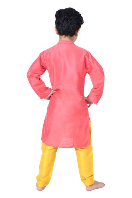 Shop APRICOTKIDS Yellow Cotton, Silk Embroidery Kurta Set at Aza Fashions Shop_APRICOTKIDS_Yellow Cotton, Silk Embroidery Kurta Set _at_Aza_Fashions