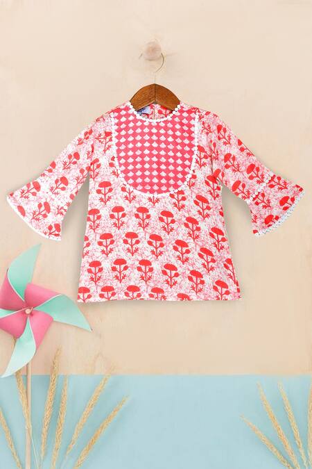 Buy Pankhuri By Priyanka Red Cotton Embroidery, Lace Block Print Kurta Gharara Set Online at Aza Fashions Buy_Pankhuri By Priyanka_Red Cotton Embroidery, Lace Block Print Kurta Gharara Set _Online_at_Aza_Fashions