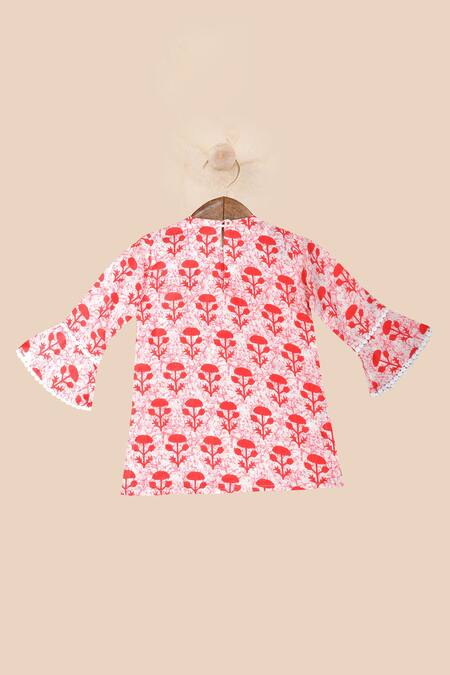 Shop Pankhuri By Priyanka Red Cotton Embroidery, Lace Block Print Kurta Gharara Set Online at Aza Fashions Shop_Pankhuri By Priyanka_Red Cotton Embroidery, Lace Block Print Kurta Gharara Set _Online_at_Aza_Fashions