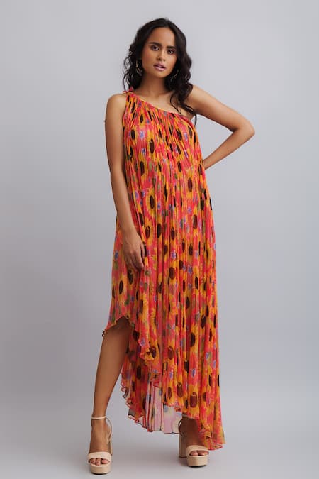 Nautanky Sunflower Print One Shoulder Dress 