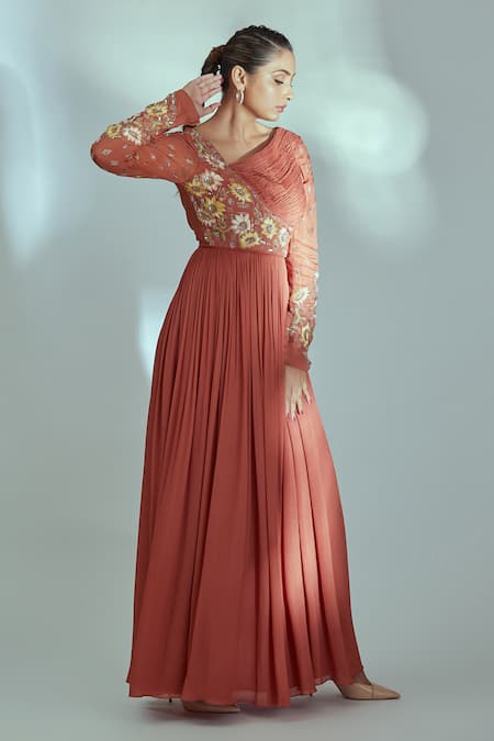 Suruchi Parakh Embroidered Bodice Pleated Gown 