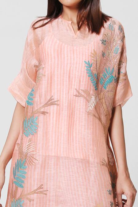 Buy Oja Peach 30% Silk, 70% Linen Round Kurta And Pant Set Online at Aza Fashions Buy_Oja_Peach 30% Silk, 70% Linen Round Kurta And Pant Set _Online_at_Aza_Fashions