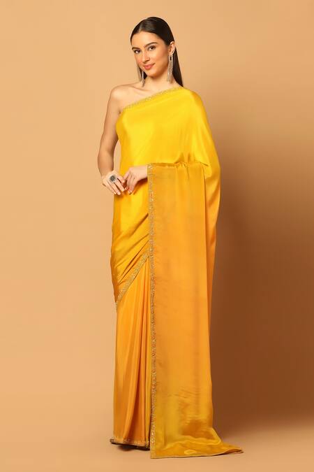 Two Sisters By Gyans Yellow Chiffon Ombre Border Embroidered Saree With Unstitched Blouse Fabric Online at Aza Fashions Two Sisters By Gyans_Yellow Chiffon Ombre Border Embroidered Saree With Unstitched Blouse Fabric _Online_at_Aza_Fashions