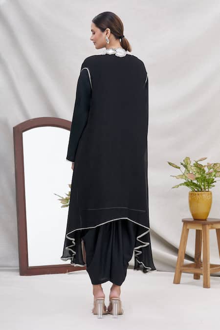 Ekta Singh Asymmetric Floral Hem Cape & Dhoti Pant Set 