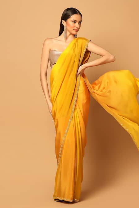 Buy Two Sisters By Gyans Yellow Chiffon Ombre Border Embroidered Saree With Unstitched Blouse Fabric Online at Aza Fashions Buy_Two Sisters By Gyans_Yellow Chiffon Ombre Border Embroidered Saree With Unstitched Blouse Fabric _Online_at_Aza_Fashions