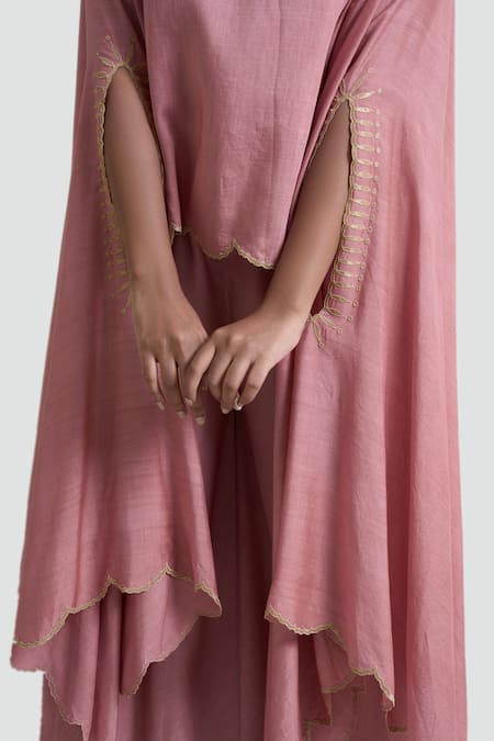 Brij Pink Silk Embroidered Hem Cape And Flared Pant Set Online at Aza Fashions Brij_Pink Silk Embroidered Hem Cape And Flared Pant Set _Online_at_Aza_Fashions