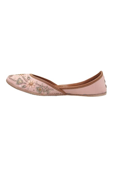 Shop_Imlee Jaipur_Peach Embellished Floral Juttis _Online_at_Aza_Fashions