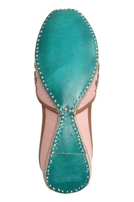 Imlee Jaipur_Peach Embellished Floral Juttis _at_Aza_Fashions