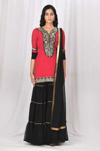 Naintara Bajaj_Pink Kurta Georgette Sharara Crepe Dupatta Chiffon Set _Online_at_Aza_Fashions