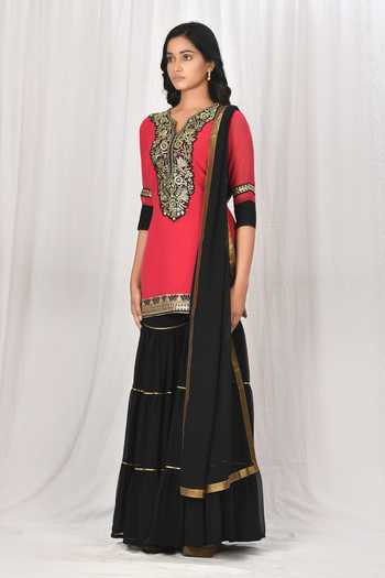 Buy_Naintara Bajaj_Pink Kurta Georgette Sharara Crepe Dupatta Chiffon Set _Online_at_Aza_Fashions