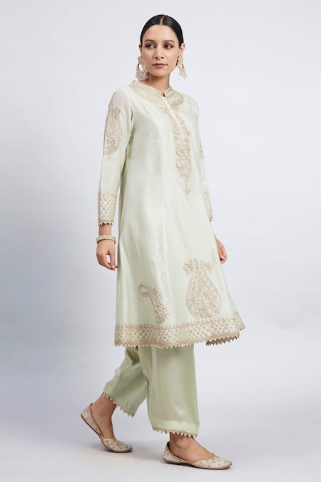 Sheetal Batra Green Kurta Chanderi Salwar - Bamber Satin Dupatta Rahbya Set Online at Aza Fashions Sheetal Batra_Green Kurta Chanderi Salwar - Bamber Satin Dupatta Rahbya Set_Online_at_Aza_Fashions