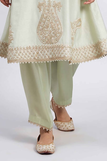 Shop Sheetal Batra Green Kurta Chanderi Salwar - Bamber Satin Dupatta Rahbya Set Online at Aza Fashions Shop_Sheetal Batra_Green Kurta Chanderi Salwar - Bamber Satin Dupatta Rahbya Set_Online_at_Aza_Fashions