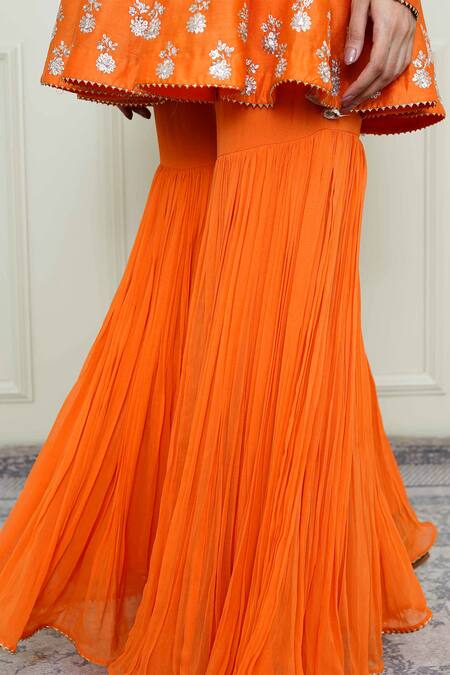 Shop_Sheetal Batra_Orange Georgette, Organza, Chanderi Round Peplum Kurta Set_Online_at_Aza_Fashions
