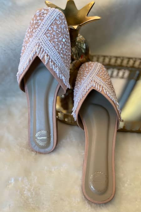 Modanta Footwear Pearl Embroidered Mules 