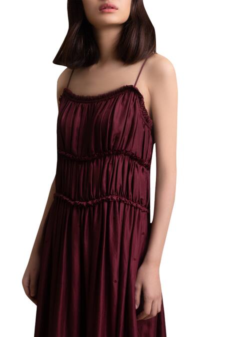 Shop_Kanelle_Maroon Silk Slip Dress_Online_at_Aza_Fashions