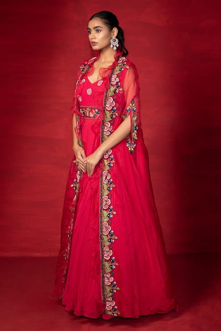 Miku Kumar Embroidered Cape Saree Gown Set 