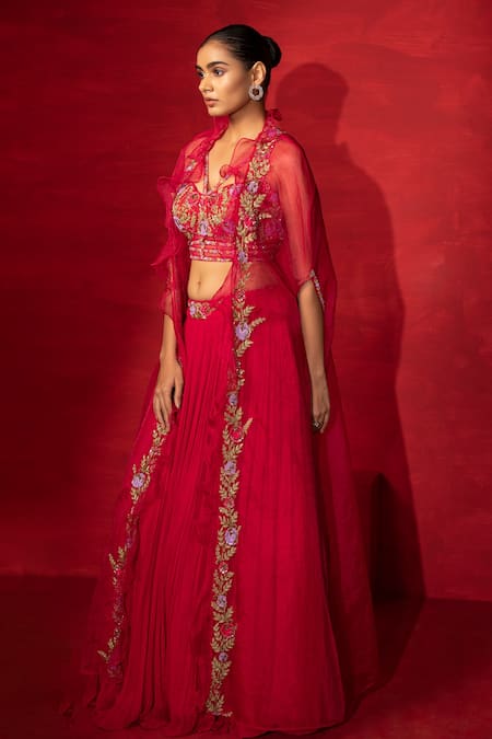 Miku Kumar Embroidered Cape Lehenga Set 