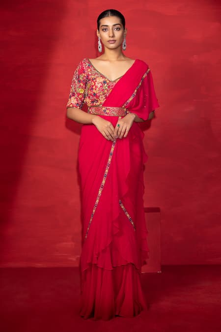 Miku Kumar Pre-Draped Saree With Embellished Blouse 