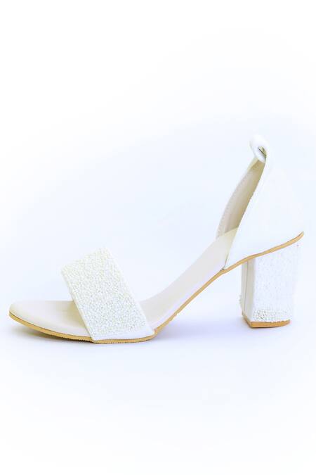 Shiveen Shiveen_White Embellished Tulya Bead Block Heels_Online_at_Aza_Fashions
