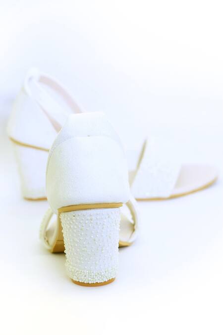 Buy_Shiveen Shiveen_White Embellished Tulya Bead Block Heels_Online_at_Aza_Fashions
