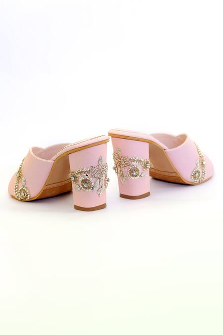 Shiveen Shiveen_Pink Embellished Harini Leaf Block Heels _Online_at_Aza_Fashions