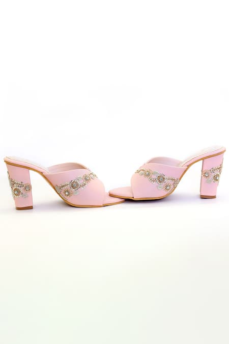 Buy_Shiveen Shiveen_Pink Embellished Harini Leaf Block Heels _Online_at_Aza_Fashions