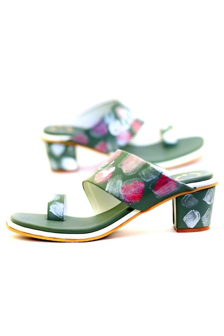Buy_Shiveen Shiveen_Green Hand Painted Outta Sight Block Heels_Online_at_Aza_Fashions