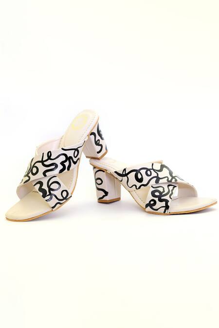 Shiveen Shiveen_Cream Hand Painted Ribbon Mess Block Heels_Online_at_Aza_Fashions