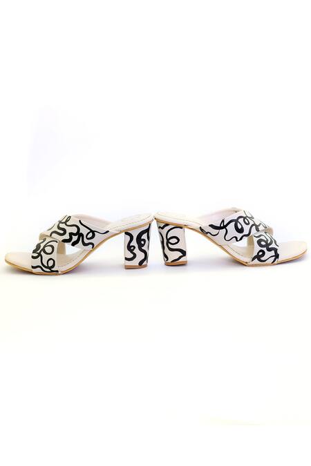Buy_Shiveen Shiveen_Cream Hand Painted Ribbon Mess Block Heels_Online_at_Aza_Fashions