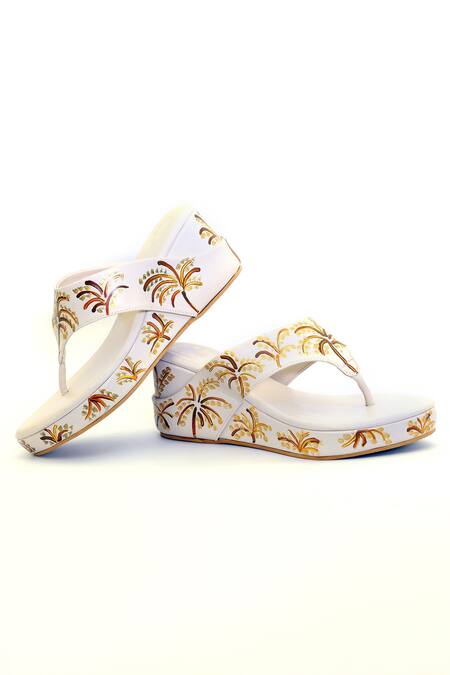 Shiveen Shiveen_Cream Hand Painted Abstract Palm Tree Wedges_Online_at_Aza_Fashions