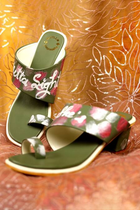 Shop_Shiveen Shiveen_Green Hand Painted Outta Sight Block Heels_Online_at_Aza_Fashions