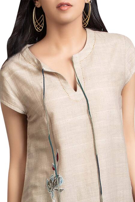 Buy_Anju Modi_Beige Cotton Kurta_Online_at_Aza_Fashions