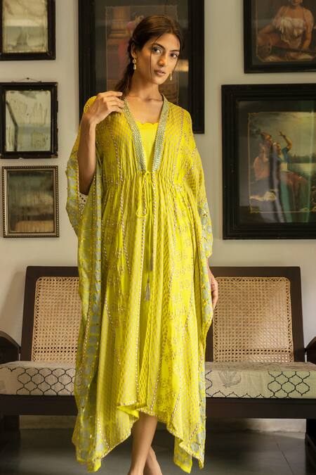 Surbhi Gupta Embroidered Tie-Up Kaftan 