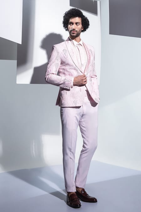 Ankur J Pink Moss Crepe Rose Tuxedo And Shirt Set 