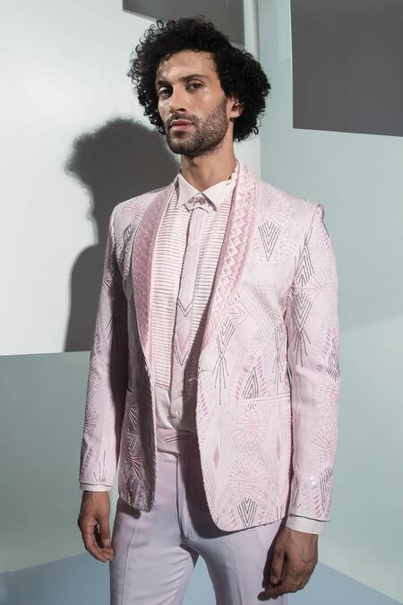 Ankur J Pink Moss Crepe Rose Tuxedo And Shirt Set Online at Aza Fashions Ankur J_Pink Moss Crepe Rose Tuxedo And Shirt Set _Online_at_Aza_Fashions