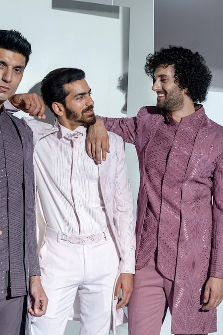 Shop_Ankur J_Pink Moss Crepe Embroidered Bandhgala And Pant Set_Online_at_Aza_Fashions