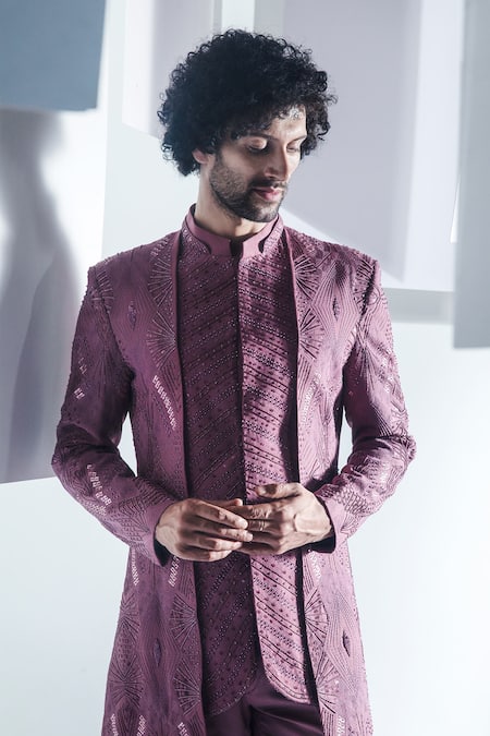 Buy_Ankur J_Pink Moss Crepe Embroidered Bandhgala And Pant Set _Online_at_Aza_Fashions