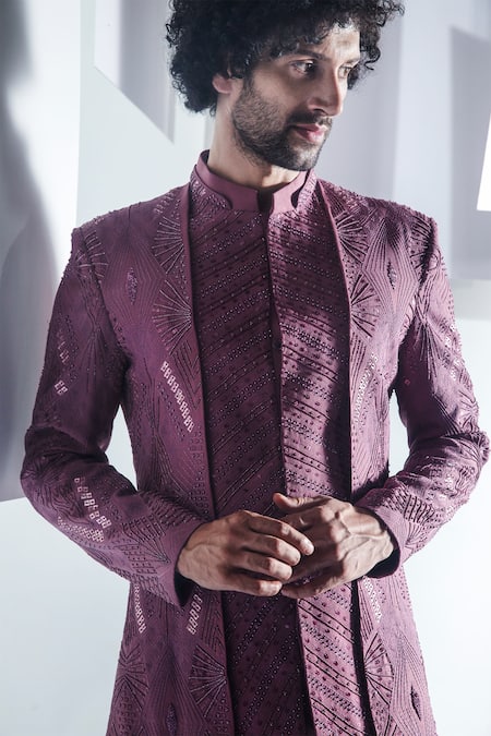 Ankur J_Pink Moss Crepe Embroidered Bandhgala And Pant Set _at_Aza_Fashions